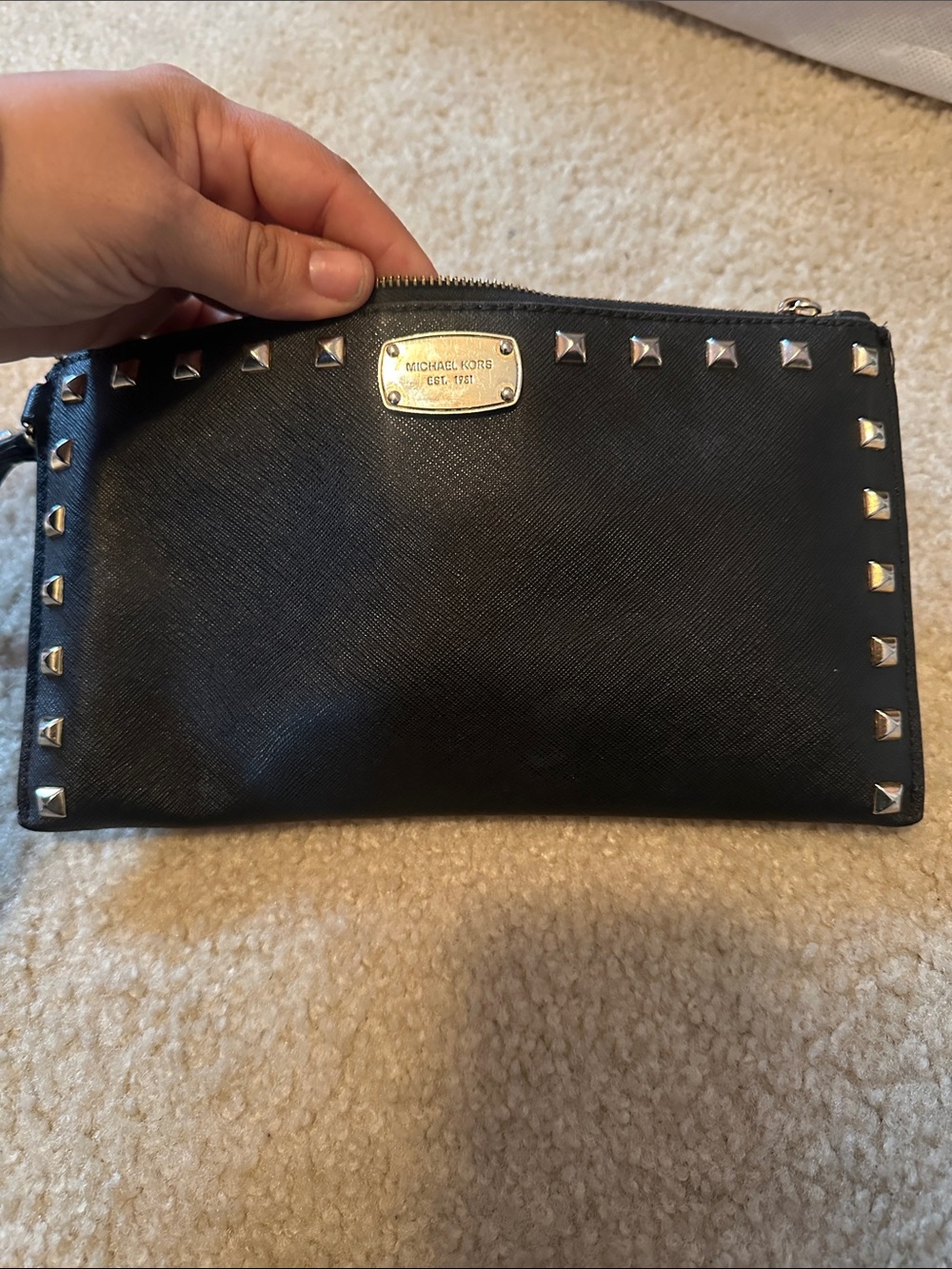 Michael Kors Black Saffiano Leather Studded Wristlet Clutch